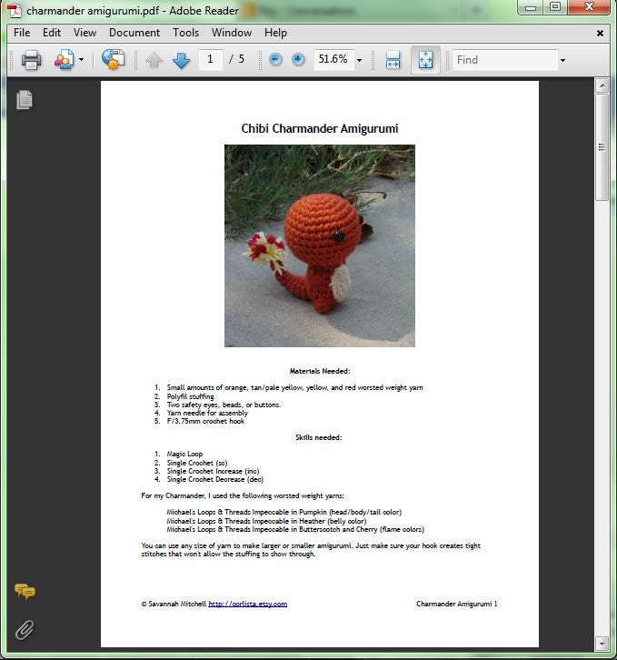 PATTERN - Chibi Charmander Amigurumi