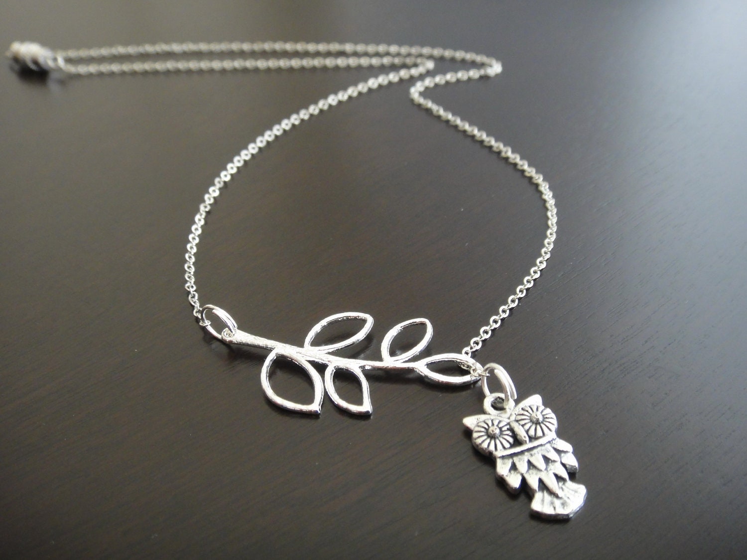 Antique Silver Lariat Style Owl Necklace