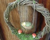 Woodland Forest floor wreath -  Waldorf inspired  - Toadstools and little wool baby