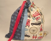 Knitting Project Bag - I Heart London "Sheepie Sack" - Drawstring Bag Crochet Embroidery Sewing WIP Tote