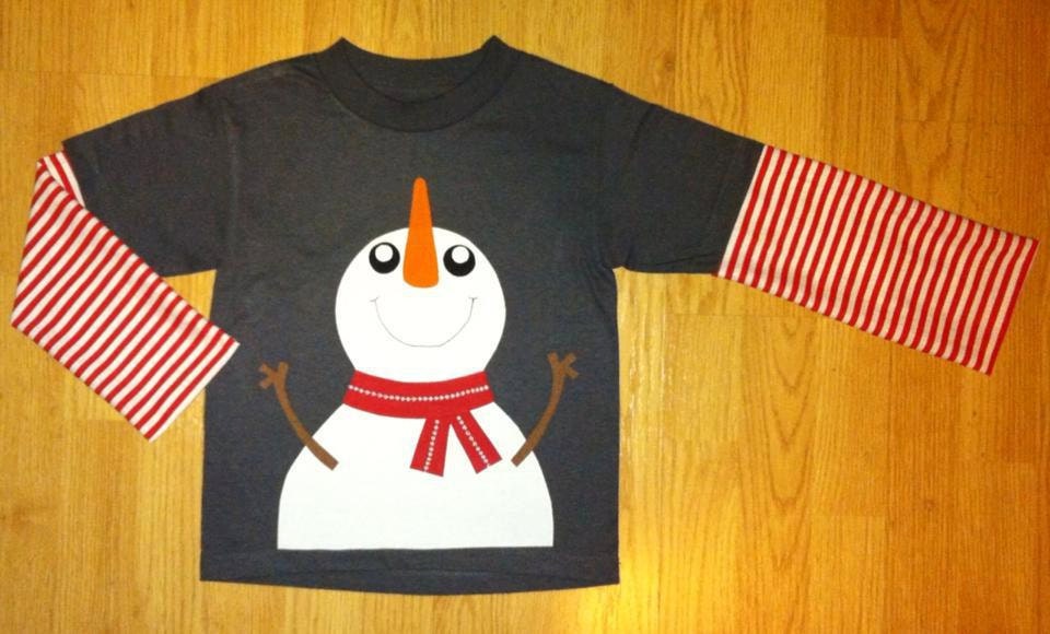 Boys Custom Applique Snowman Shirt Long Sleeve