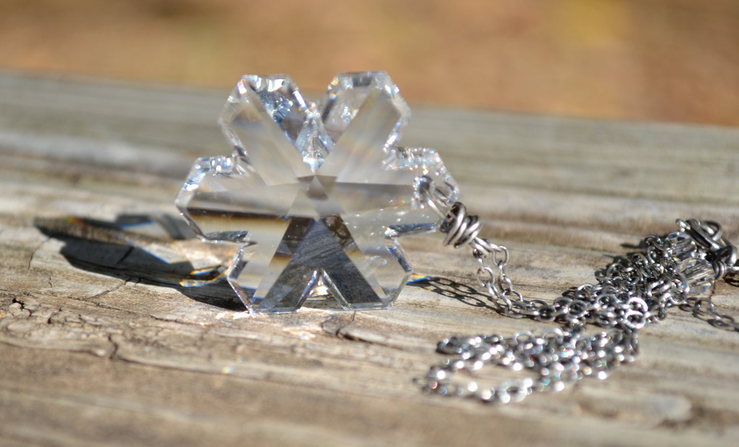 Snowflake Necklace - Extra Large Swarovski Crystal Snowflake (clear crystal) with Beautiful Antiqued (Oxidized)  Sterling Silver Chain
