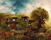 NEW The Shire, Hobbit House 11x14, Fantasy Landscape Illustration