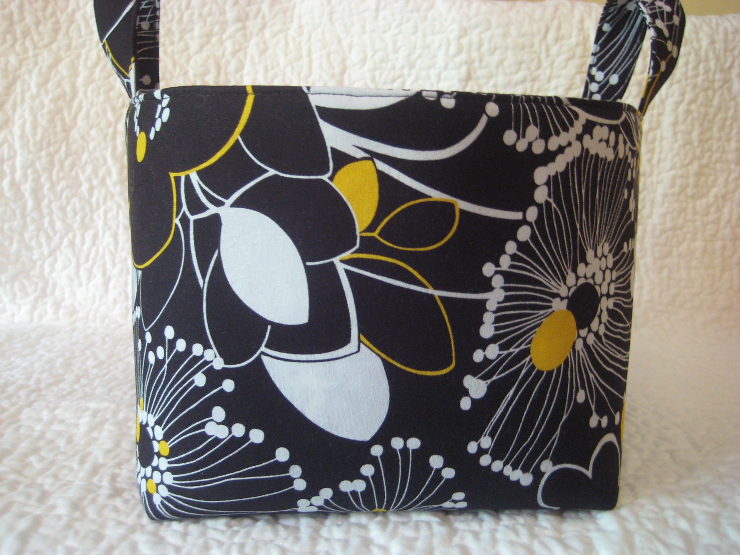 Fabric Organizer Storage Container Bin Basket - black and white flowers