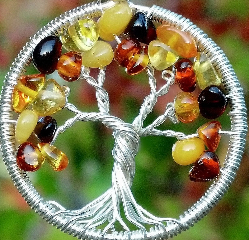 Small Tree of Life Pendant - Autumn - Amber