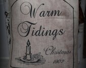 Christmas 1902 Warm Tidings Primitive natural Tea Stained Pillow Antique Early Look