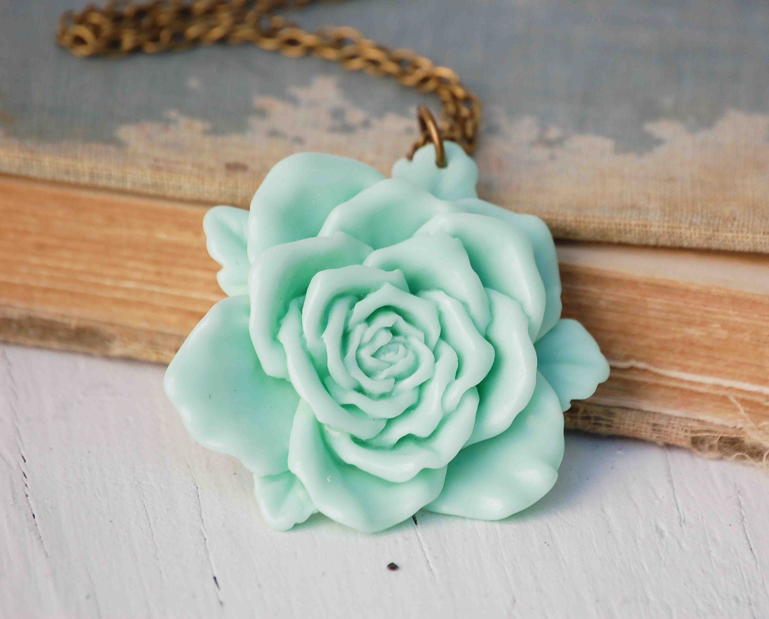 Mint Green ROSE NECKLACE Romance WEDDING Bridesmaid Necklace Wintergreen