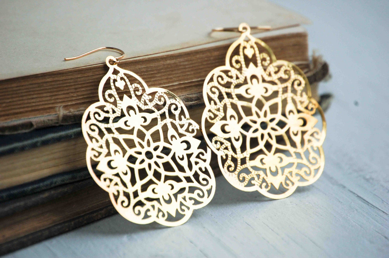 GOLD Lace Filigree Earrings Bohemian Wedding