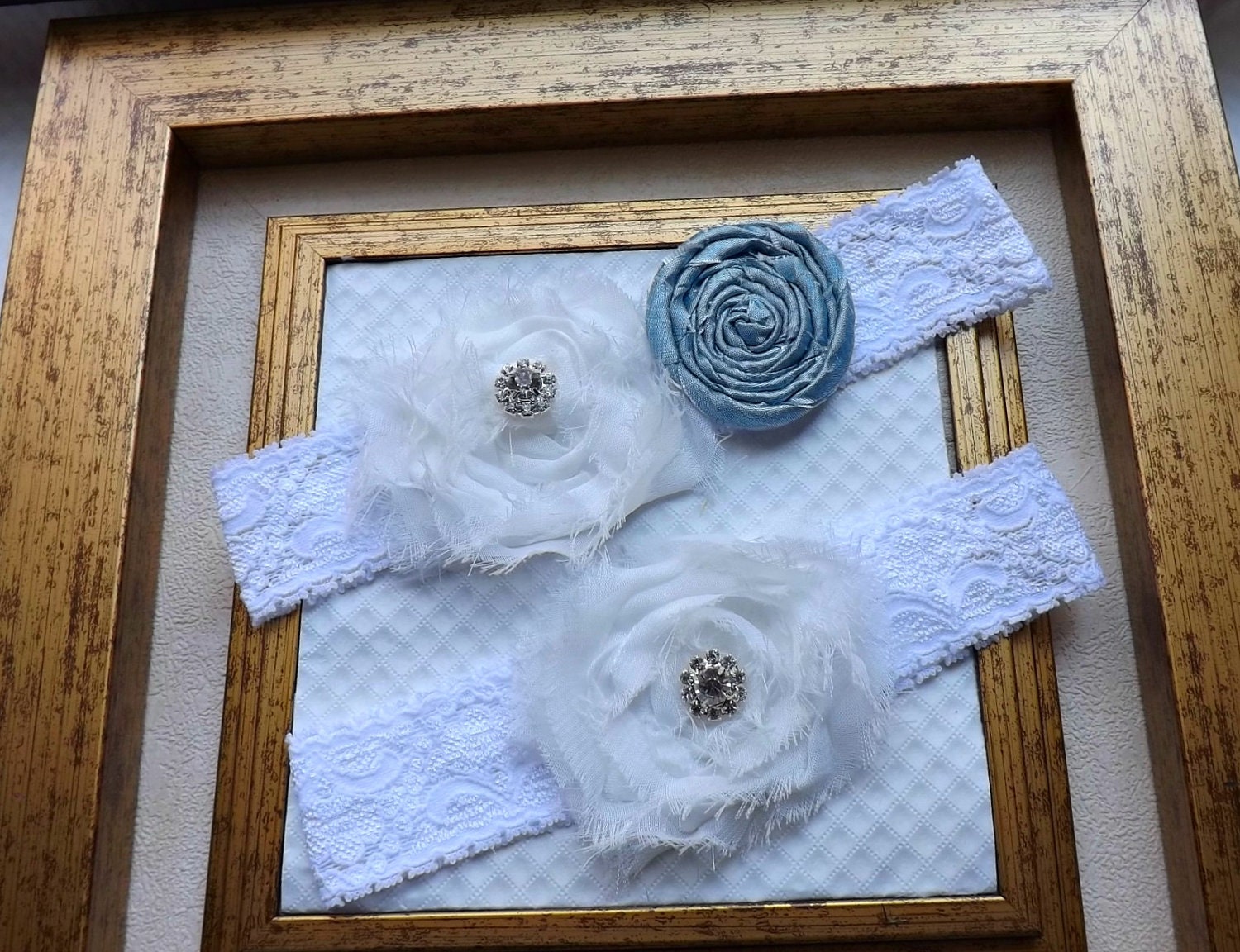Wedding Garter - Bridal Garter - Lace Garter - Ivory Wedding garter Set - Something Blue Bridal Garter Set
