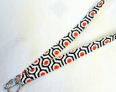 Geometric Hexagon Fabric Lanyard Breakaway Lanyard ID Badge Holder ID Clip Key Ring Fob Caleb Gray Black White Red MTO