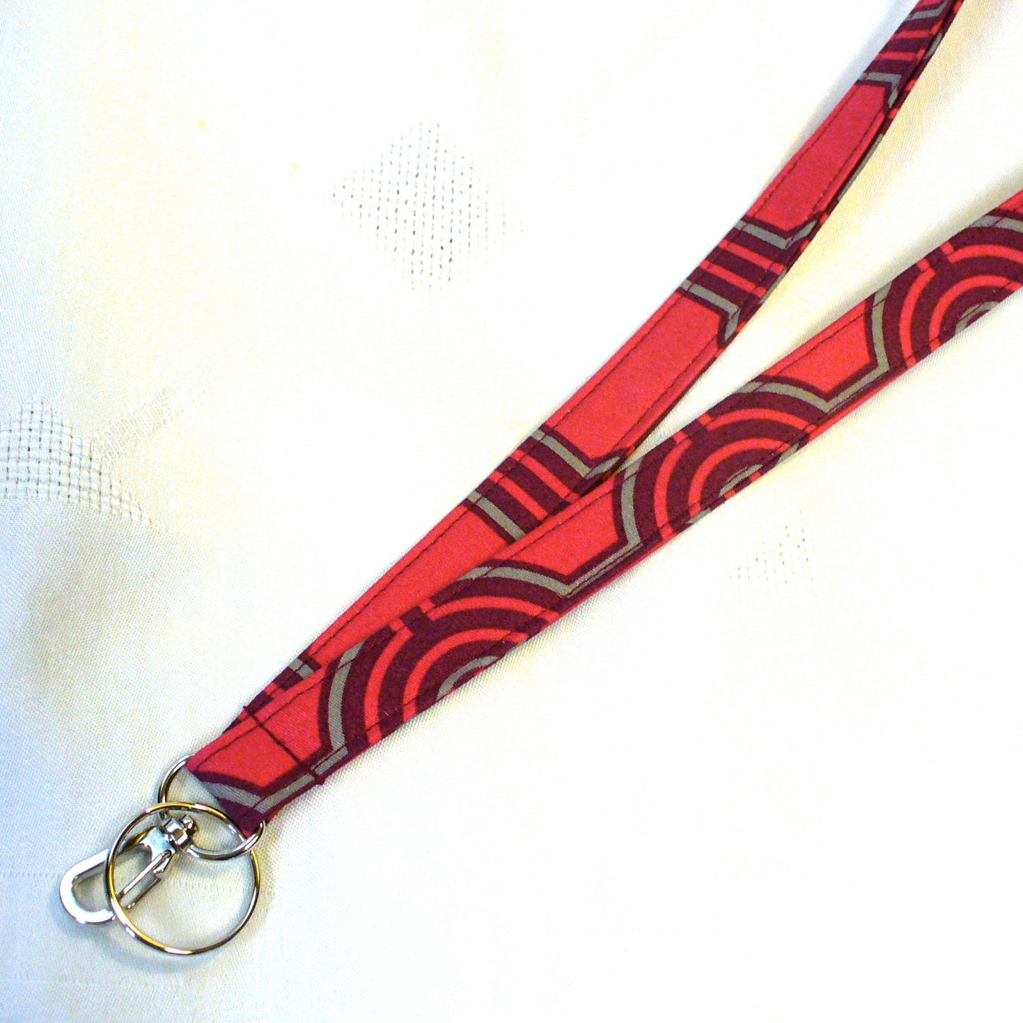 ID Badge Holder Breakaway Lanyard Joel Dewberry Fabric Lanyard ID Clip Key Ring Fob Square Tiles Mulberry Purple Gray Handmade