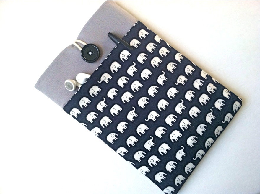 iPad Mini Case Sleeve Padded 7 inch Tablet Cover with Pocket - Elephants