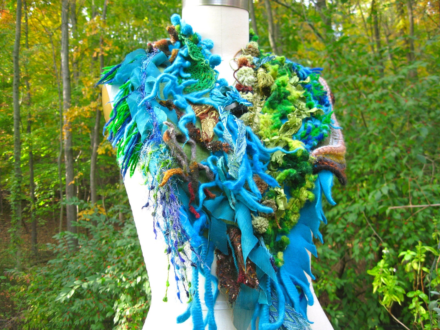 Cashmere and wool Shaggy SCARF/ NECKWARMER / Wrap with ruffles and pom pons