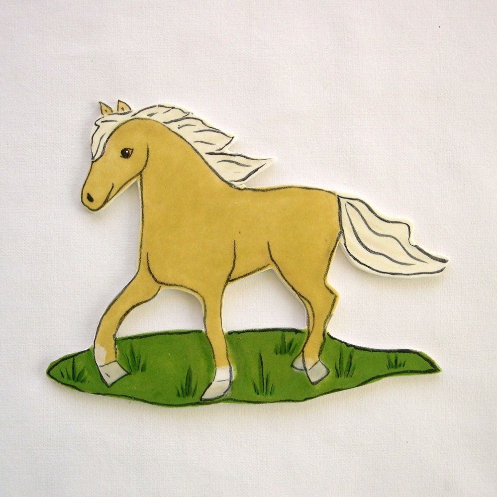 Ceramic horse palomino mosaic tile for mosaics, magnets, jewelry