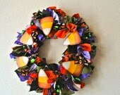 Halloween  Hand Tied Fabric Wreath with Metal Candy Corn