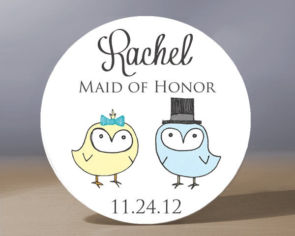 Personalized Pocket Mirror - Owl Couple Maid of Honor 3.5 inch Pocket Mirror with Gift Bag - Weddings - Maid of Honor Gift