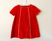 vintage mod handmade red dress with white trim