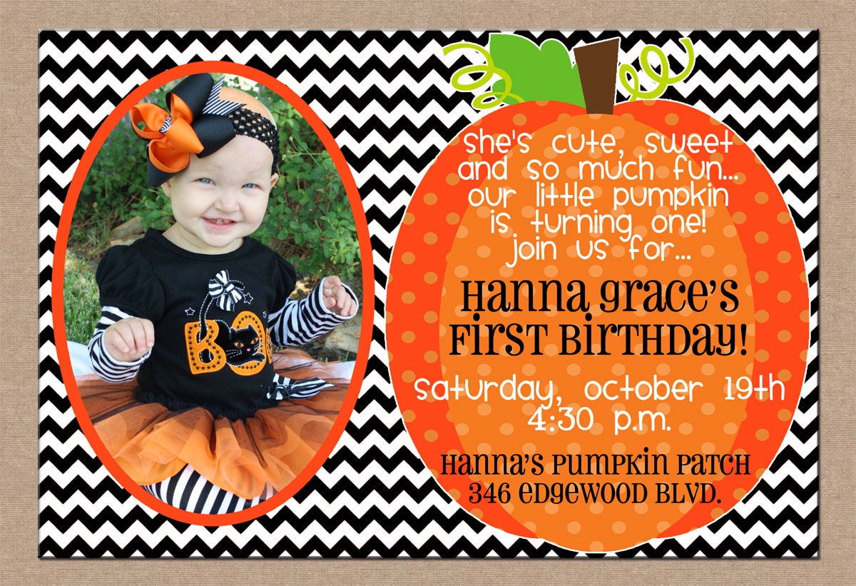 12 Personalized Printed Boy or Girl Pumpkin Patch Fall Halloween Birthday Party Photo Picture Photograph Invitations with envelopes