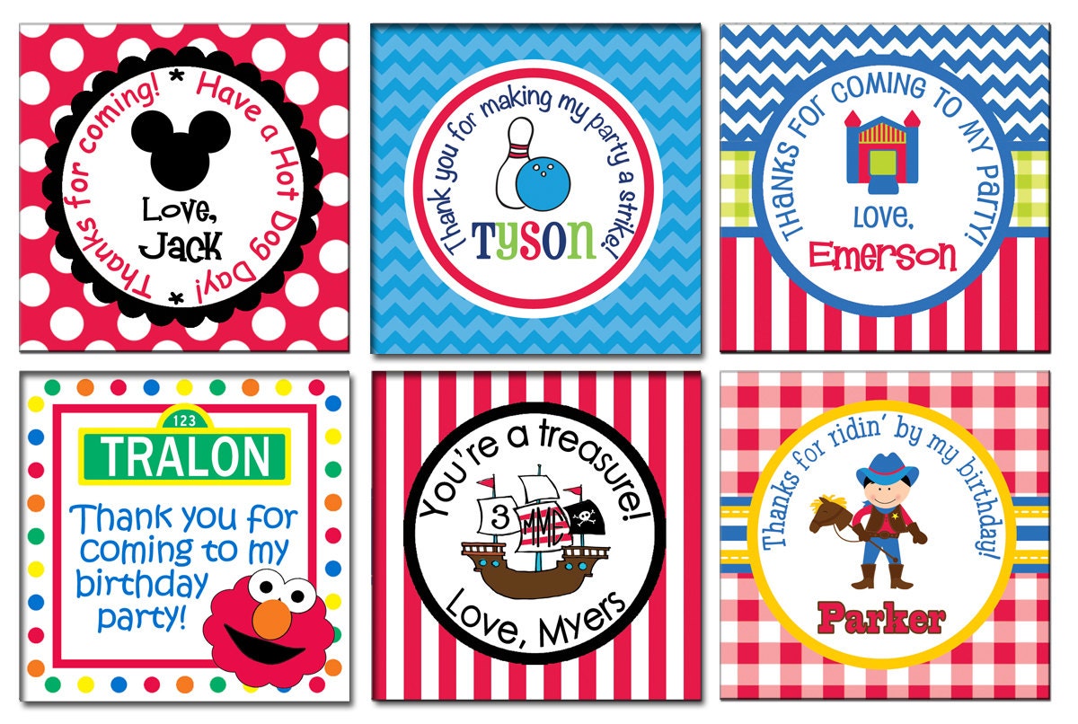 24 Boy Party Favor Tags Cards or Gift Stickers - Can make to match ANY of my invitations