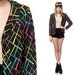 60s Blazer Jacket NEON Bright Embroidered Geometric Crazy 1960s Hipster Vintage Abstract New Wave Black 70s Women Coat Extra Small xs s