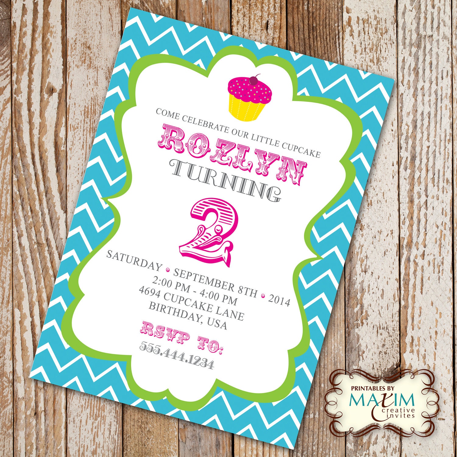 Cupcake Birthday Invitation, DIY Printable Invitation, First Birthday Party...by Maxim Creative Invites