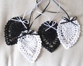 Set of 4 Christmas Ornaments XMAS Holiday Teardrop Pineapple Crochet Crocheted Thread Victorian Black White