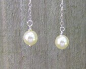 Wedding Earrings Ivory pearl Long Beadwork Dangle Drop Bridal Bohemian Boho