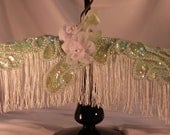 HANGER COUTURE - Spring Green  - Padded WeDDING HANGeR - White Long Fringe Green sequined Beaded Applique Wedding, White Roses