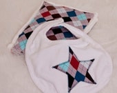 Newborn Baby Boy // Rock Star //  Argyle Star Burp Cloth and Bib Set // Baby Shower Gift // Coordinating Onesie