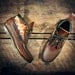 Handcrafted HIGHTOP Leather Boat Shoes - Oiled Tan Cowhide with Tan Southwest Inspired Patterned Wool Details - Brown Cuff - MADE to ORDER