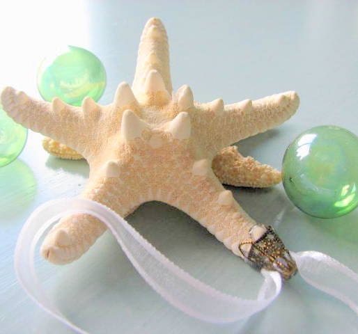 Beach Decor White Starfish Christmas Ornament - Nautical Decor Shell Christmas Ornament
