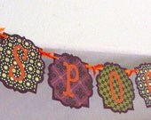 SALE - was  16.20 - SPOOKY Witches Banner/Garland, Halloween, party, decoration swag bunting decor  purple green black orange