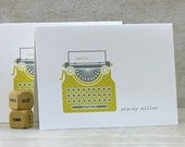 Personalized Stationery: Vintage Typewriter, Custom Stationary, Flat Note Cards - Yellow, Honey Gold, Grey (Set of 8)