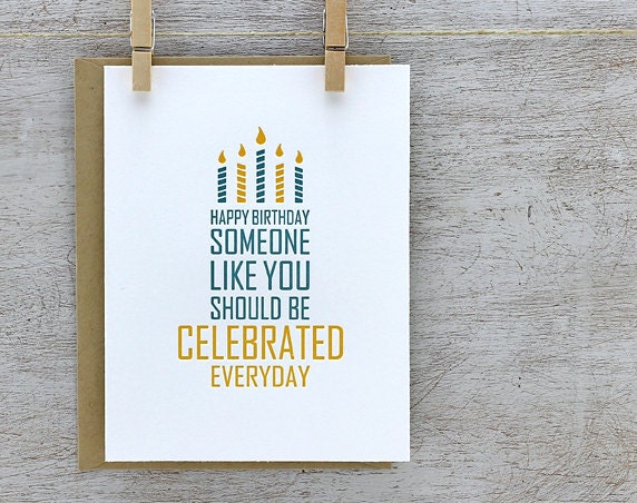Happy Birthday Letterpress Birthday Card - Modern Typography, Birthday Cake, Candles, Unisex - Orange, Teal, Blue (Set of 3)