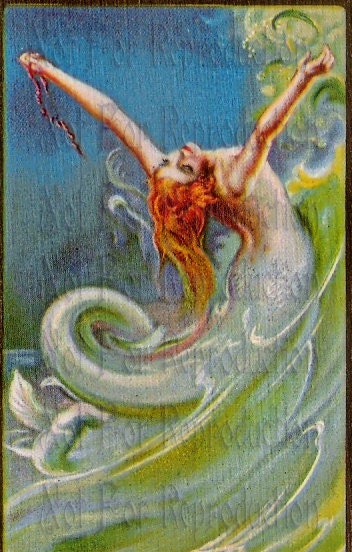 s179 vintage Art Nouveau Deco reprint Vintage Mermaid Fabric Blocks 4 Quilt 5 x 7