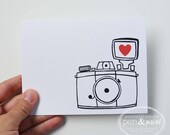 Set of Four Camera Folded Note Cards, Stationery, Hand Drawn, Illustration, Photography, Vintage Camera, Diana Mini