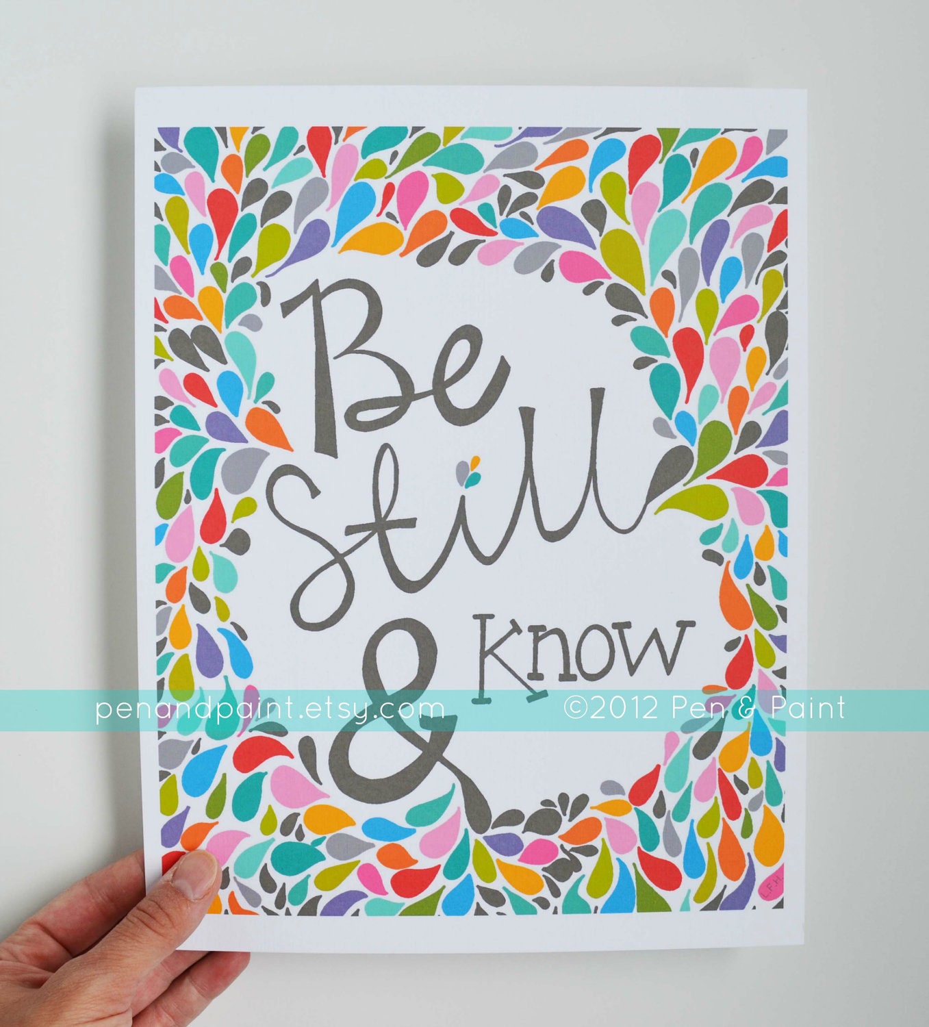 Rainbow & Gray, Graduation Gift, Scripture, Bible Verse, Psalms, Be Still and Know, Girls Room, Inspirational Quote 8 x 10 Art Print
