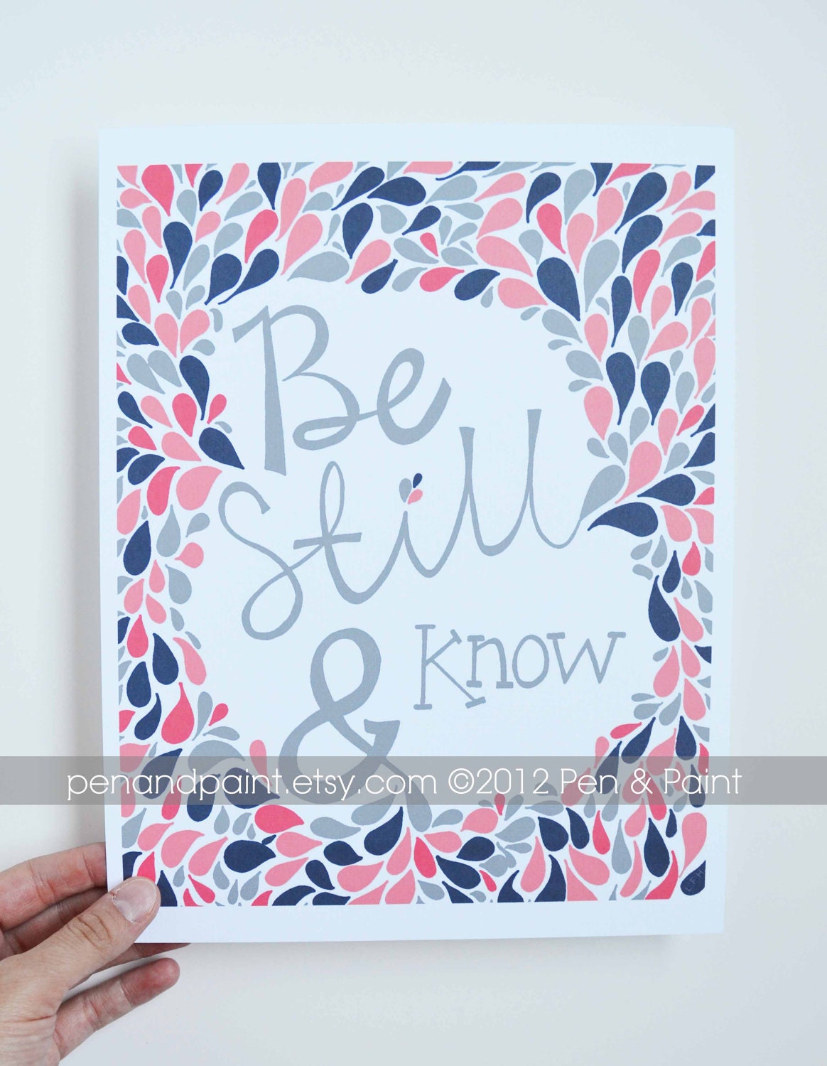 Navy & Coral, Scripture, Bible Verse, Psalms, Be Still and Know, Girls Room, Nursery Art, Inspirational Quote 8 x 10 Art Print