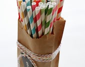 150 Printed Design Paper Straws with Editable PDF File - Stripes and Dots - Mix and Match Colors - Weddings - Parties - Favors