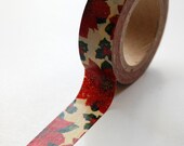 Washi Tape - 15mm - Vintage Style Pointsettia Christmas Design on Beige  - Deco Paper Tape No. 514