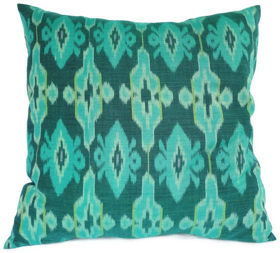 Ikat, Pillow, Cushion, Cotton, Handwoven, 16x16, Emerald, Green