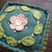 Embroidered Teal Green and Pink Wool Felt Pincushion