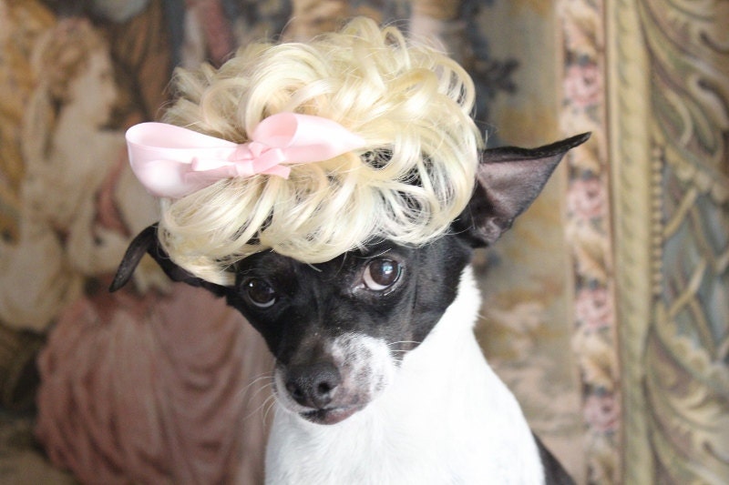 Pet  blond  wig with baby pink color bow   for dog or cat