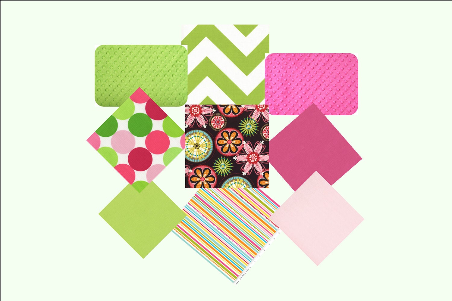Crib Bedding - 3 Piece Bedding Set - Custom Monogrammed/Personalized - Carnival Bloom - Chevron  - Hot Pink and Lime Green