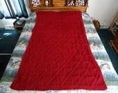 Claret Hand Knitted Diagonals and Triangles Afghan, Blanket, Throw - Home Decor