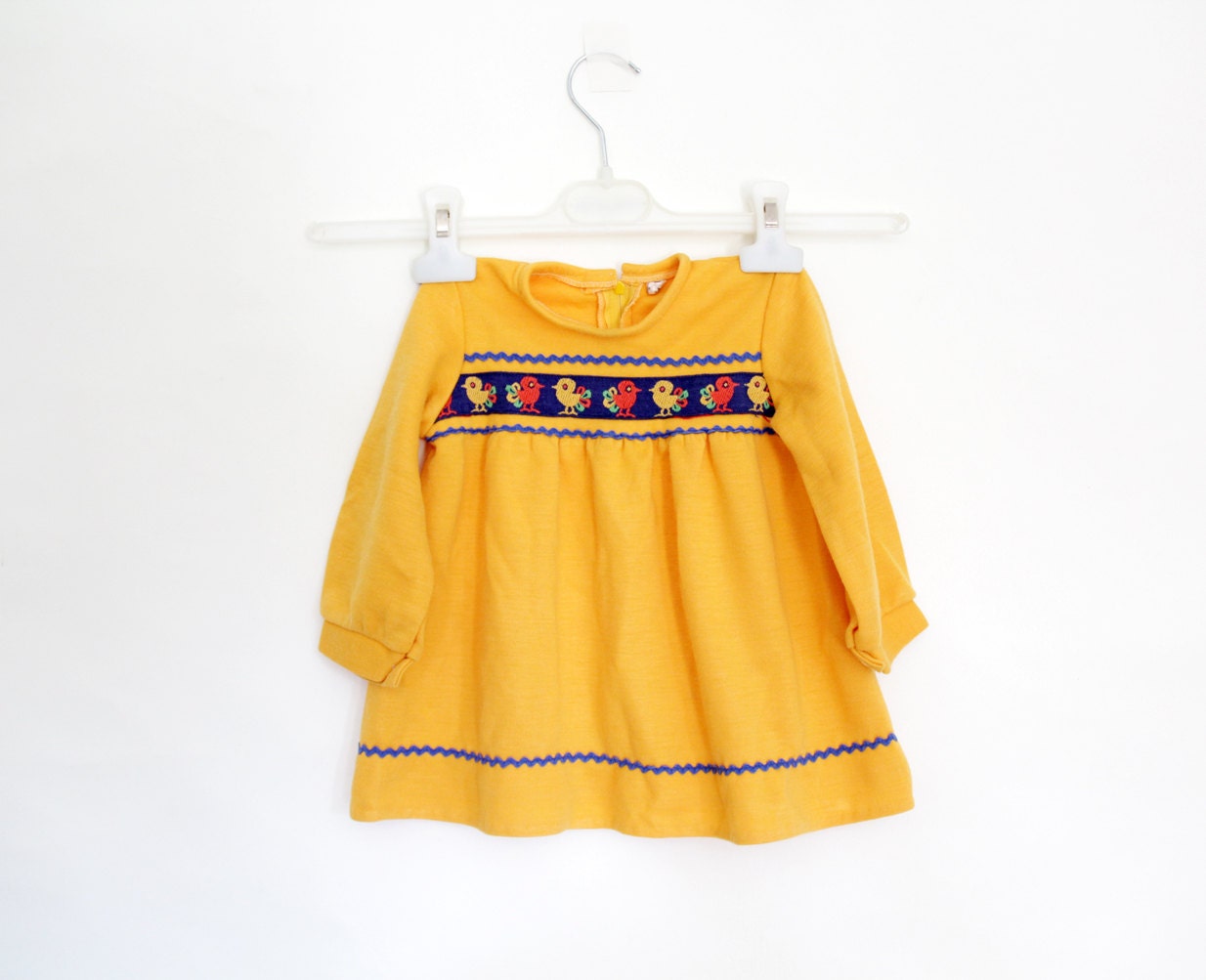 Vintage dress / girls yellow duck dress