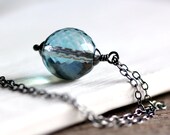 Ombre Blue Necklace with Blue Czech Glass Pendant Bead and Sterling Silver - Frost - Modern Blue Necklace Under 30