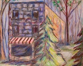 GHOST STORE Art 9x12 Impressionist Colored Pencil Drawing by Award Winner Kendall Kessler