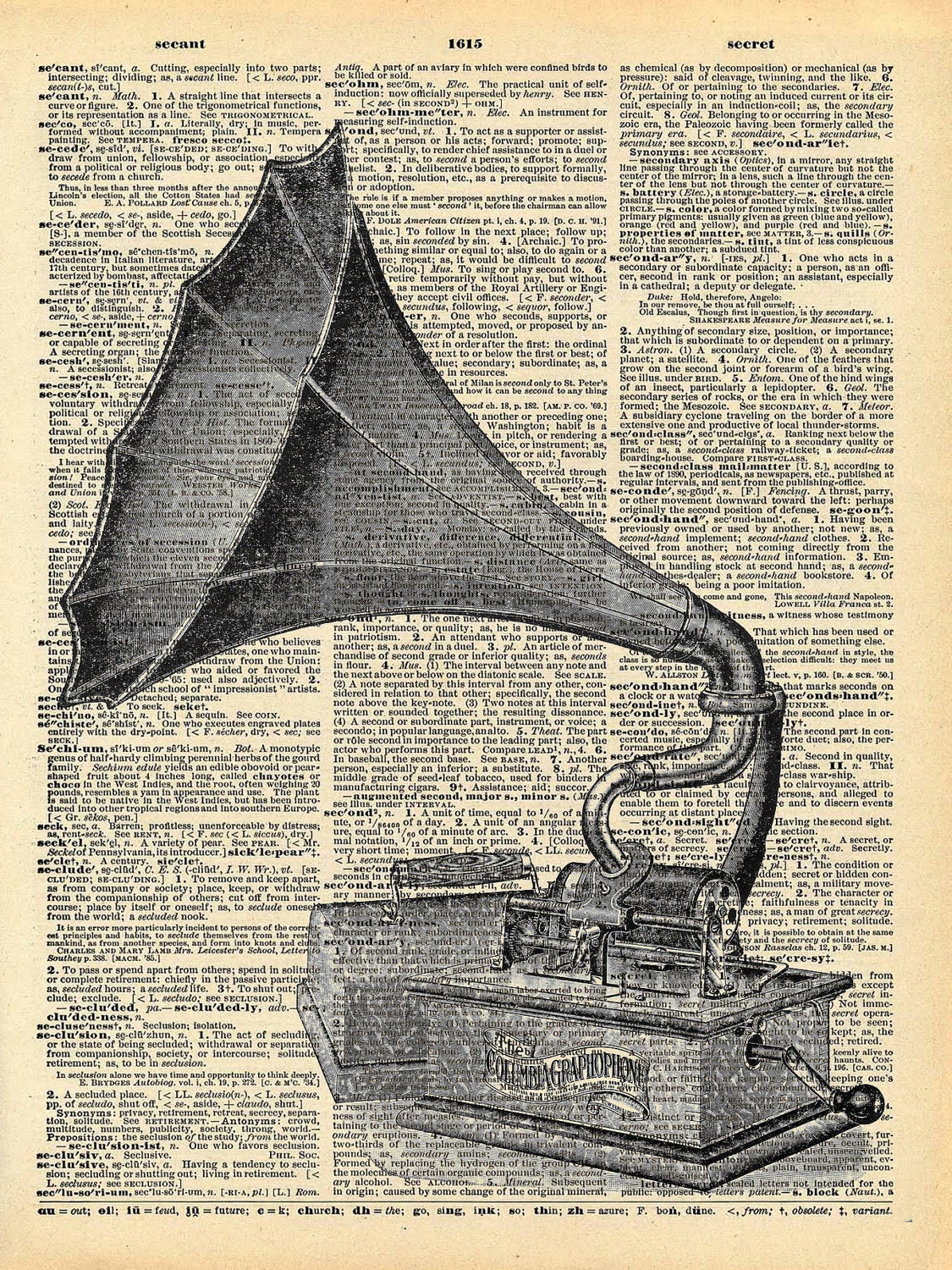 Antique Gramophone Book Art Print - Victorian Steampunk Art - Vintage Record Player - Music Decor - Old Book Print