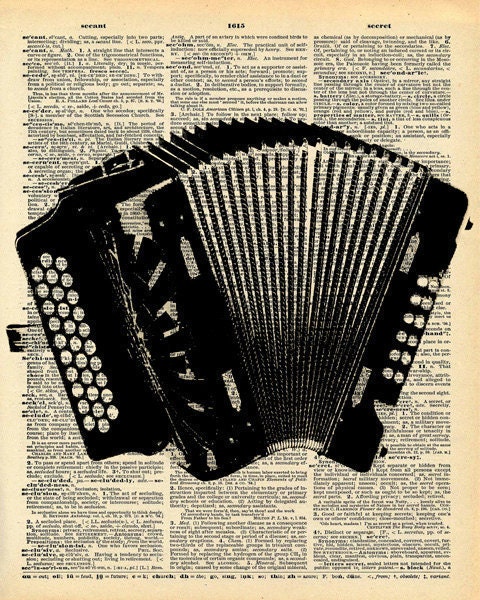 Vintage Dictionary Print - Accordion - Folk Music Instrument - Recycled Antique Book Print - Antique Book Print